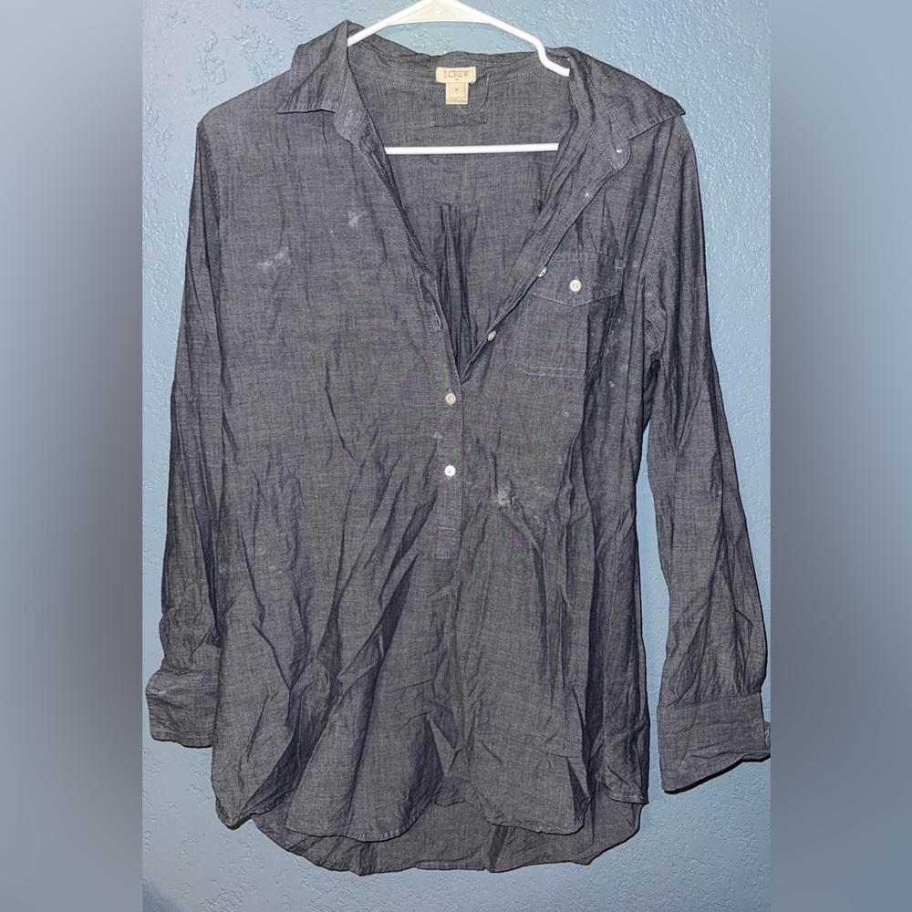 J. Crew Men's Long-Sleeve Dark Chambray Shirt - Navy
